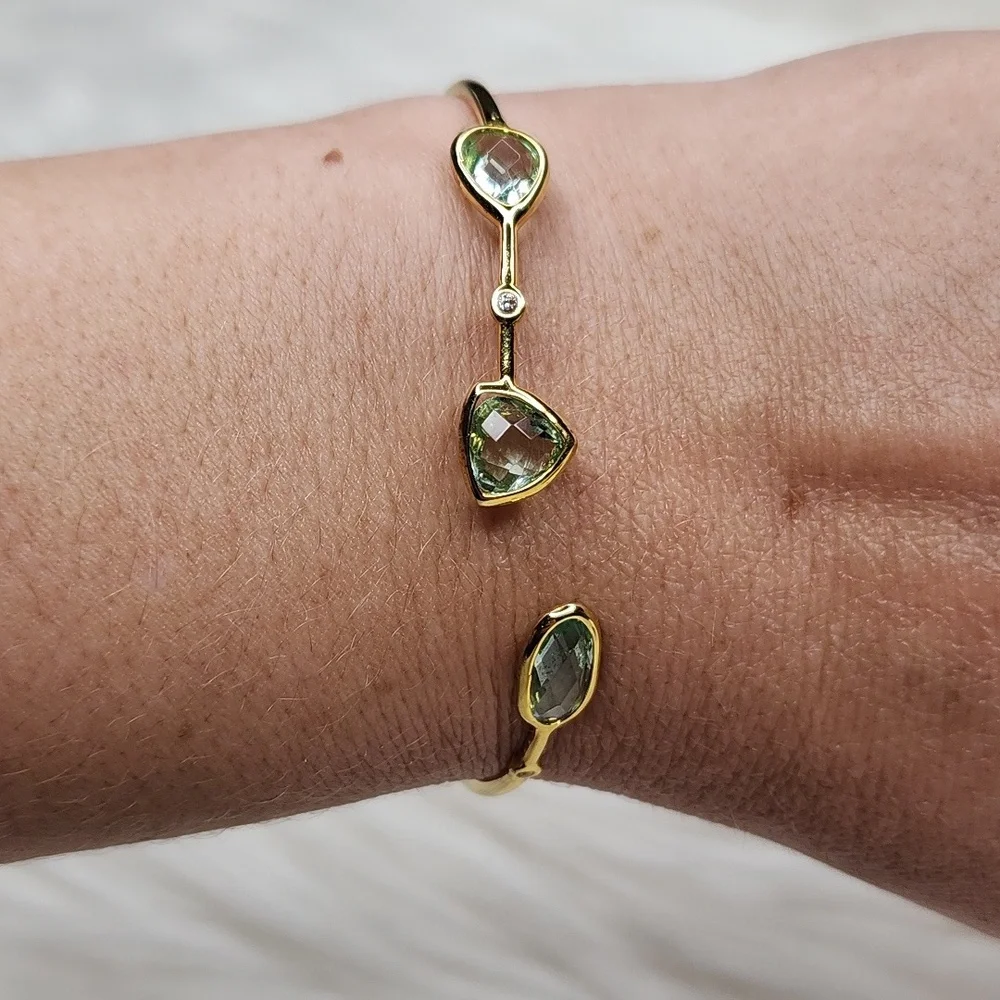 Gold Plated Bracelet with Clear Pale Green Gemstones